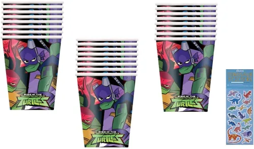 Unique TMNT - Paquete de suministros para fiestas de tortugas ninja mutantes adolescentes incluye 24 vasos de papel para fiestas y 1 hoja de