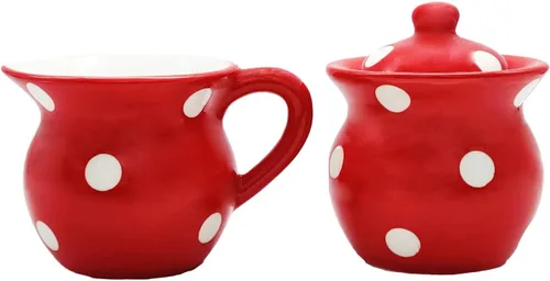 Miniatura 6 de ACK Tuscany - Juego de crema y azúcar de cerámica pintada a mano en grano de café colorido, azucarero con tapa