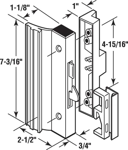 Miniatura 2 de Prime-Line C 1125 - Juego de manijas de puerta corrediza de patio, 4-15/16 pulgadas, aluminio extruido, pestillo de gancho, negro con grano