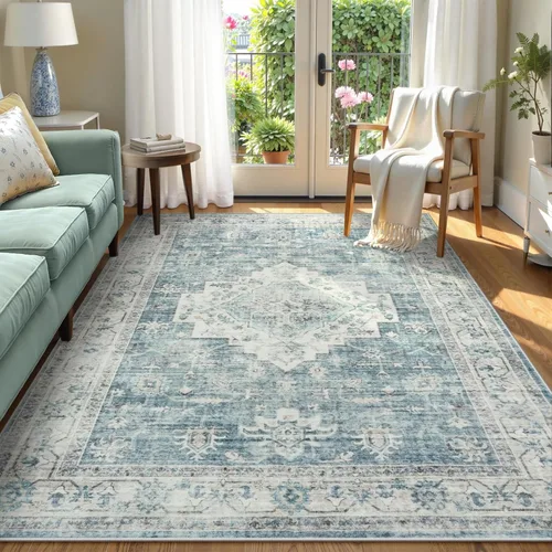 Miniatura 28 de LIVEBOX Alfombra lavable de 5 x 7 pies, para sala de estar, dormitorio, antideslizante, estilo bohemio, para interiores, para comedor, oficina