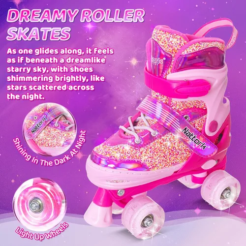 Miniatura 2 de Nattork Patines de ruedas para niñas y niños, 4 tamaños ajustables para niñas de 3 a 12 años con ruedas iluminadas y protección de seguridad, regalo
