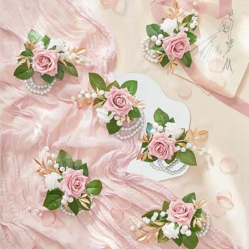 Miniatura 24 de Serwalin Conjunto de Corsage y Boutonniere Rosa, Corsage y Boutonniere de Graduación, Conjunto de Flores de Boda, Accesorios de Homecoming