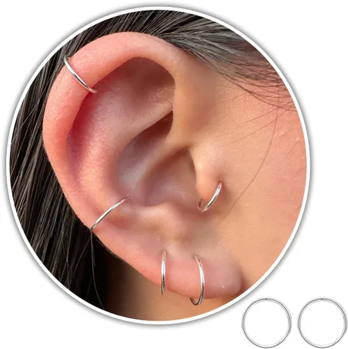 Miniatura 40 de Small Gold or Sterling Silver Huggie Hoop Earrings for Women Cartilage Nose Helix Tragus