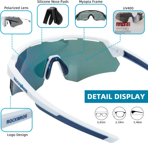 Miniatura 3 de ROCKBROS Gafas de sol deportivas polarizadas para hombres, para béisbol, ciclismo, protección UV400 para mujeres y hombres Blanco