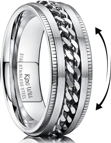 Miniatura 126 de King Will - Anillo antiestrés de acero inoxidable 316L para hombres y mujeres, con cadena decorativa giratoria, 8 mm de ancho, anillo de boda