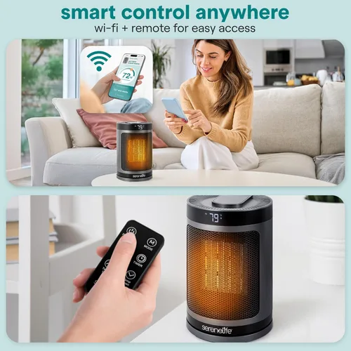 Miniatura 4 de SereneLife Calentador de espacio inteligente: calentador eléctrico para interiores de 1500 W con termostato, control remoto, temporizador de 12 WiFi