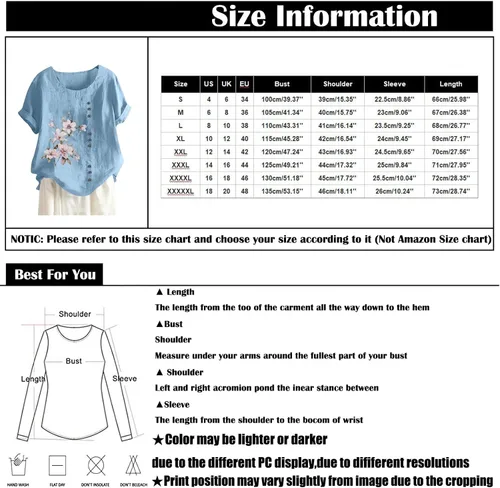 Miniatura 4 de ZIXZMD Oversized Tshirts Shirts for Women Cotton Linen Floral Printed Short Sleeve Loose Fit Crewneck Womens Tops