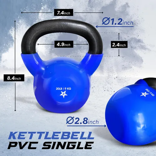 Miniatura 2 de Yes4All Pesa rusa, pesas rusas de hierro fundido con revestimiento de vinilo de 5-100 LB para entrenamiento de fuerza para ejercicios de gimnasio