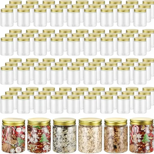 Miniatura 8 de Wesiti - 60 piezas de recipientes de plástico transparente de 8 onzas con tapas doradas roscadas; envases de plástico transparentes, redondos