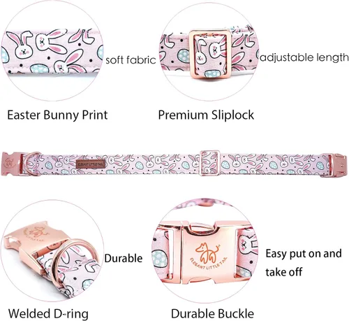 Miniatura 2 de Elegant little tail Collar para perro de Pascua, collar de perro con estampado de huevos de conejo, collar para mascotas, collar rosa para perros