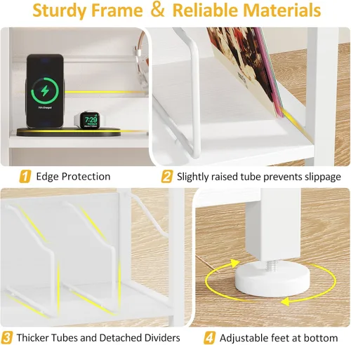 Miniatura 4 de Hosfais Soporte para tocadiscos de 3 niveles, mesa auxiliar de almacenamiento para discos de vinilo retro con estante para registros para sala