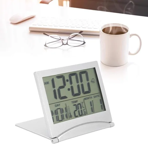 Miniatura 3 de Reloj electrónico compacto con alarma plegable, fácil de leer, reloj atómico de escritorio, ajuste automático, pantalla de reloj despertador digital