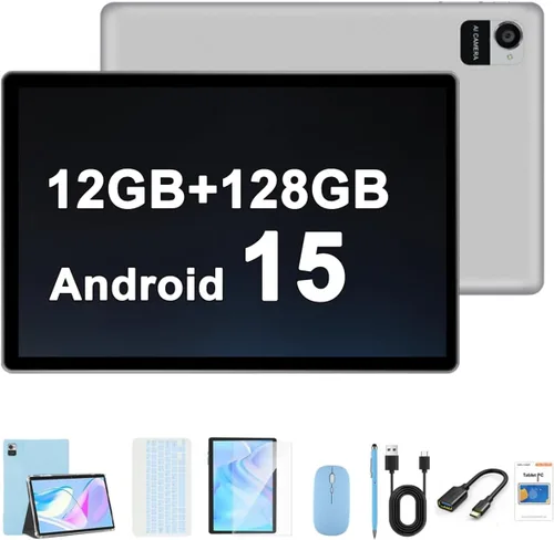 Miniatura 9 de Crelander Tablet Android 15 de 10.1 pulgadas, tableta Android de 12 GB+128 GB, batería de 8000 mAh, pantalla táctil de 1280 x 800, WiFi Gris