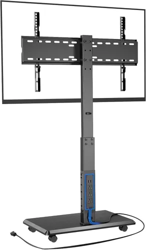 Miniatura 10 de Soporte de TV móvil con ruedas y toma de corriente, carrito de TV para televisores de 32 a 75 pulgadas hasta 110 libras, 18 alturas ajustables, Max