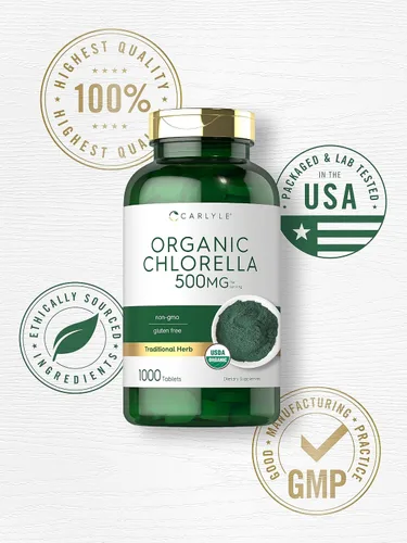 Miniatura 5 de Carlyle Chlorella Tablets Organic 500 mg 1000 unidades Suplemento vegetariano, sin OMG y sin gluten
