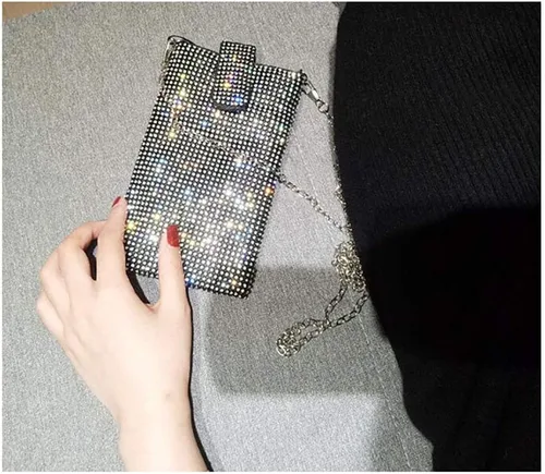 Miniatura 2 de Happyera Bling Rhinestone Evening Handbag Cell Phone Purse Wallet Clutch Crossbody Bag