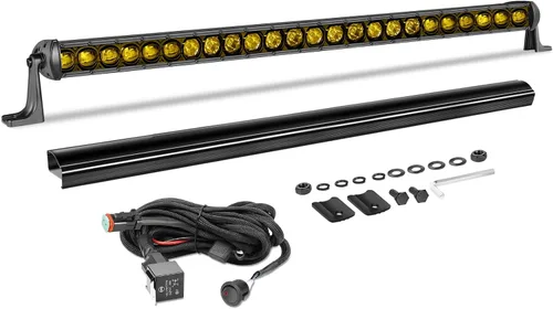 Miniatura 21 de Barra de luz LED de 30 pulgadas de fila única de 168 W, kit de luz LED delgado con arnés de cableado, cubierta negra, combo de haz puntual y amplio