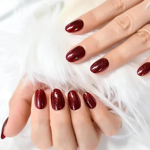 Miniatura 5 de Elevenail - Uñas postizas de longitud media, punta vino rojo, uñas postizas de cobertura total, uñas postizas cortas, uñas falsas, uñas falsas Rojo