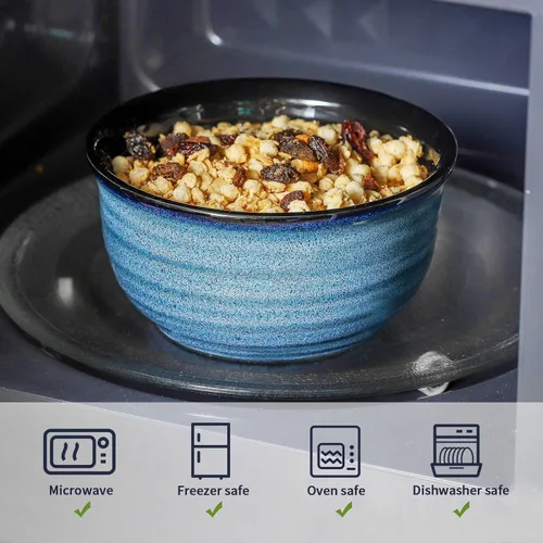 Miniatura 4 de Hasense - Juego de 6 tazones de cereales, 20 onzas, juego de tazones de sopa de cerámica para cocina, apto para cereales, sopa, arroz, pasta, Azul