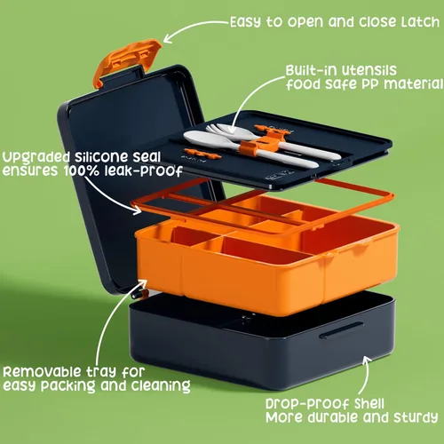 Miniatura 4 de Fimibuke - Lonchera Bento para niños con 4 compartimentos, bolsa de almuerzo aislada, botella de agua aislada de acero inoxidable, paquete de hielo