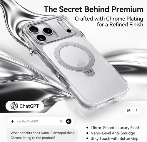 Miniatura 2 de CASEKOO Funda plateada brillante para iPhone 17 Pro con soporte magnético giratorio de 360 grados [compatible con MagSafe]