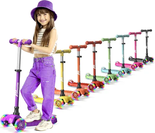 Miniatura 10 de Lifemaster Mini 3-Wheel Kids Scooter with Multi-Color Wheel Lights – 4-Height Adjustable Handlebar, Wide Anti-Slip Deck, Child Safety Certified, Rosa