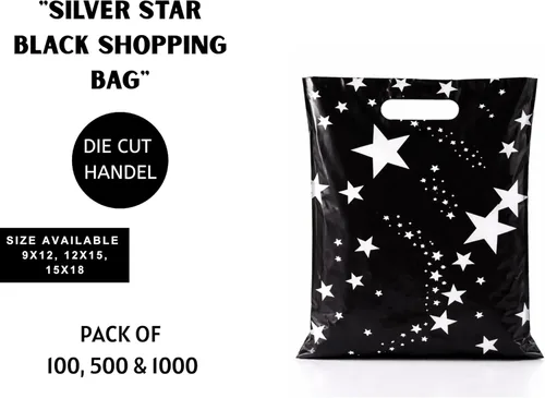 Miniatura 5 de Infinite Pack Bolsos de compras al por menor impresos reutilizables de la mercancía plástica para las boutiques, las tiendas y los centros Plateado