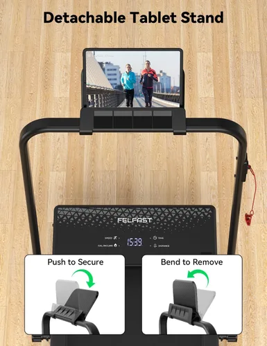 Miniatura 7 de FelFast Walking Pad Treadmill, 12% 5-Level Auto Incline, 2-in-1 Under Desk Foldable w/Remote Control, 12 HIIT Mode, 265 Lbs, 7.6 MPH Max, Portable