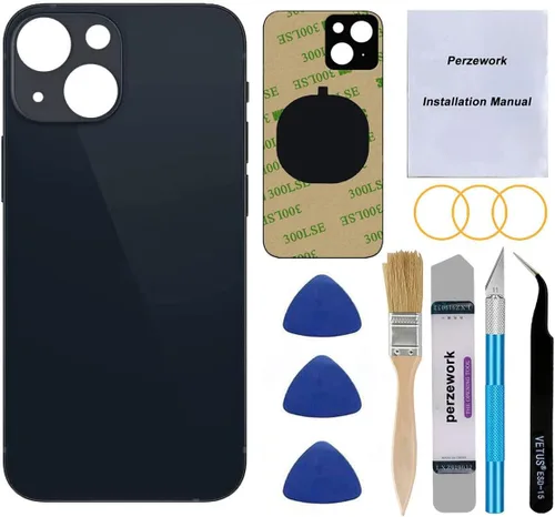 Reemplazo de cristal trasero trasero OEM (negro) compatible con iPhone 13 de 6.1 pulgadas, todos los portadores con adhesivo preinstalado y kits de