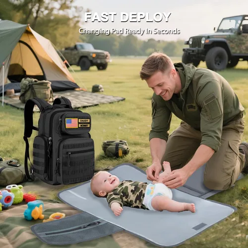 Miniatura 3 de MIRACOL Bolsa de pañales militar al aire libre: mochila de bebé de estilo táctico con bolsillos aislados y cambiador - Esenciales de senderismo