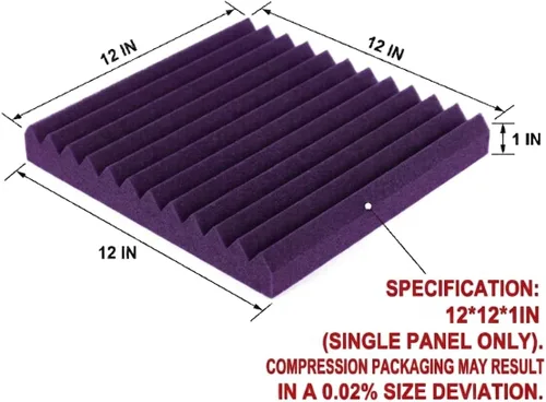 Miniatura 2 de Paquete de 96 azulejos de pared insonorizados de espuma acústica Absorb the eco, color morado y negro, 12 x 12 x 1 pulgadas