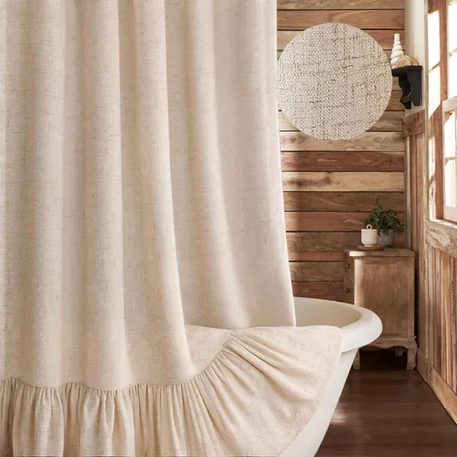 Miniatura 10 de Cortina de estilo rústico con dobladillo y volantes, de lino para baño, tela natural rústica de estilo clásico, 48 x 72 pulgadas (ancho x largo)