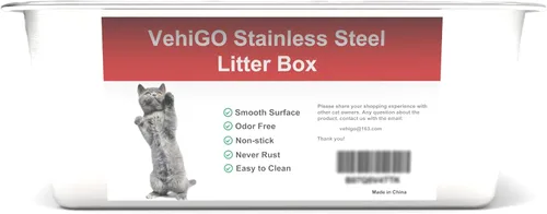 Miniatura 3 de Caja de arena grande de metal para gatos, bandeja de arena duradera de acero inoxidable para gatos grandes, caja de arena para gatos con superficie