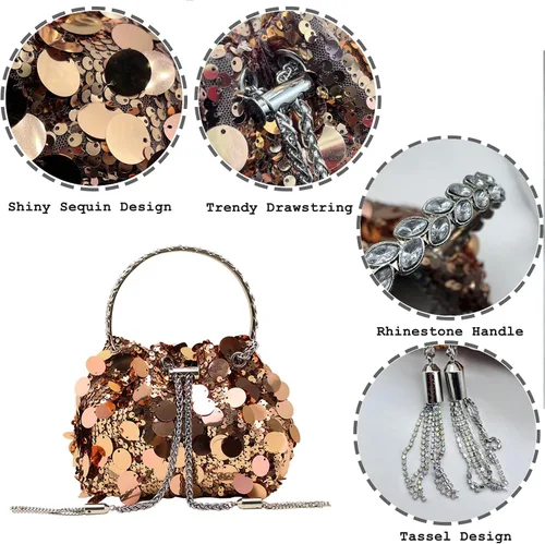 Miniatura 2 de pfoosnd Bolso de mano de noche con lentejuelas brillantes para mujer, bolso cruzado con purpurina para noche, boda, fiesta, baile de graduación