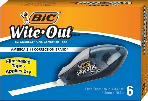 BIC Wite-Out - Cinta correctora EZ Correct Grip, color blanco, 6 unidades