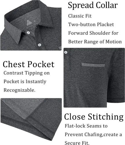 Miniatura 37 de V VALANCH Polo de golf de manga corta para hombre, estilo casual, con cuello que absorbe la humedad