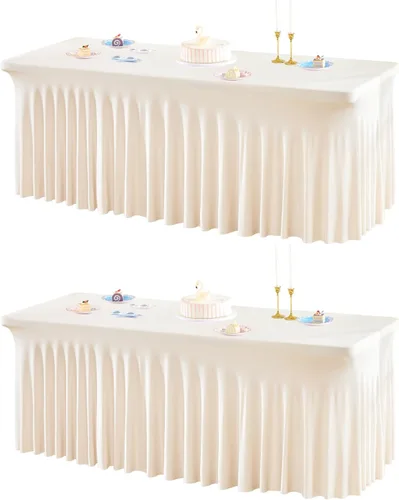 Miniatura 22 de Paquete de 1 manteles azul bebé para mesas rectangulares de 4 pies, cubiertas de mesa de spandex elástico de una pieza resistentes a las arrugas