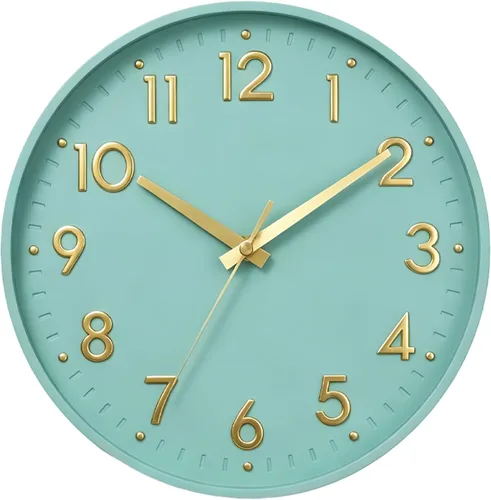 Miniatura 15 de Reloj de pared Mosewa de 20 cm, moderno, analógico, silencioso, sin tictac, funciona con pilas, decorativo para cocina, dormitorio, oficina (dorado)