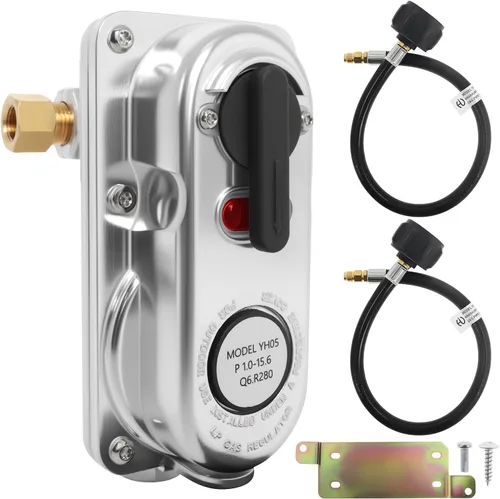Miniatura 2 de Kit de regulador de tanque de propano dual RV, regulador de propano LP de cambio automático de 2 etapas con dos mangueras de coleta de 12 pulgadas