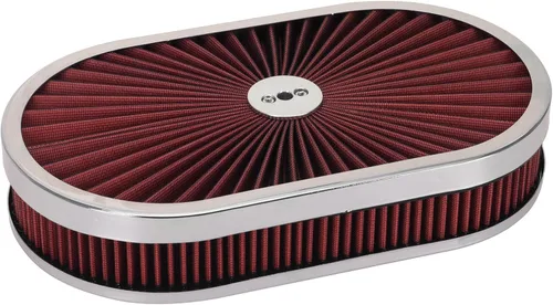 Miniatura 8 de PTNHZ 12"x2" Conjunto de Filtro de Aire Ovalado Limpiador de Flujo de 5-1/8" Cuello de Carburador con Tapa de Flujo Continuo de Alto Flujo Cromado