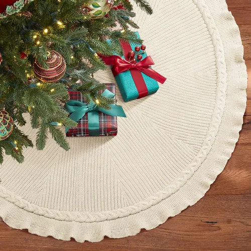 Miniatura 14 de Hommtina Falda de Árbol de Navidad de 48 Pulgadas Blanca, Decoraciones de Árbol de Navidad Falda de Árbol de Piel Sintética para Navidad Fiestas