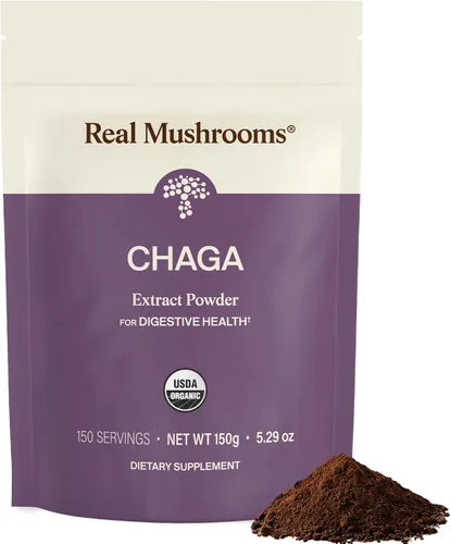 Real Mushrooms Polvo de hongos Chaga – Extracto orgánico de Chaga de cuerpo fructífero – para bienestar y apoyo energético – Vegano, sin OMG, 150