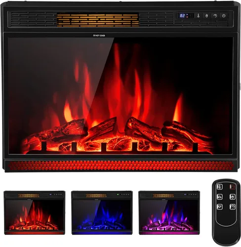 COSTWAY - Chimenea eléctrica de inserción de 28 pulgadas de ancho, 900/1350W, calentador empotrado y de pie con control remoto, 3 colores de llama,