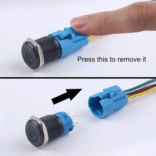 Miniatura 4 de 2 piezas interruptor de botón pulsador con pestillo de 16mm, 12V-24V, encendido/apagado, 1NO 1NC, impermeable IP66, carcasa de metal negro