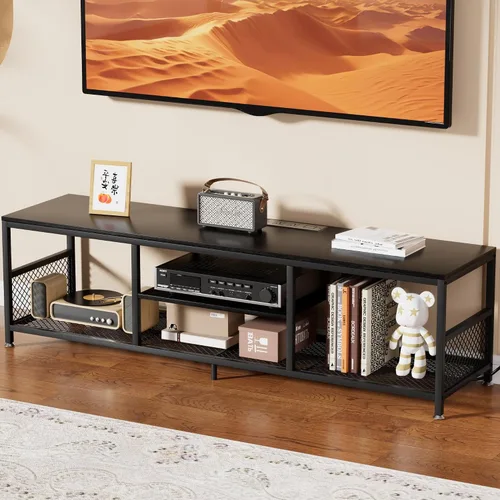 Miniatura 23 de VECELO Soporte de TV con tomas de corriente para televisores de hasta 75 pulgadas, centro de entretenimiento multimedia de 62 pulgadas con estación