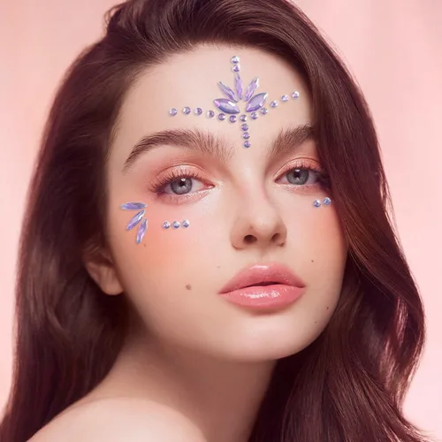 Miniatura 5 de Gemas Faciales de Sirena Joyas Adhesivas para Halloween Cuerpo Ojos Cara Joyas Gemas para Festivales Rave Tatuajes con Purpurina Cristales Púrpura