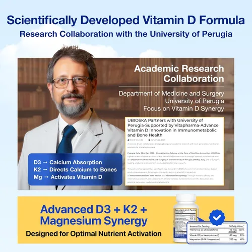 Miniatura 8 de UBIOSKA Vitamina D3 K2 Suplemento de magnesio – 5000 UI D3 + MK-7 K2 con 8 formas de magnesio (glicinato, taurato, malato) para un sueño tranquilo