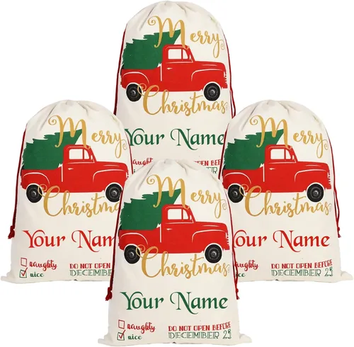 Miniatura 11 de Home and Plan Saco de Navidad personalizado con nombre (27 x 19.7 pulgadas), bolsas de regalo de Papá Noel grandes con cordón personalizado