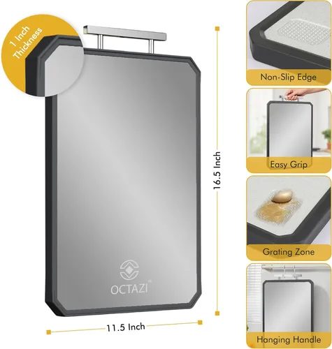 Miniatura 5 de Tabla de cortar de acero inoxidable y paja de trigo de doble cara, no porosa, a prueba de óxido, apta para lavavajillas, tabla de cortar apta