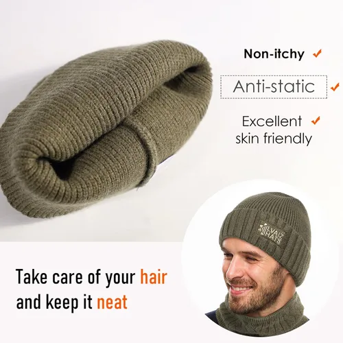 Miniatura 4 de Conjunto de gorro y bufanda para hombre, gorro de esquí cálido para invierno, gorro de esquí, gorro de calavera, calentador de cuello, polaina